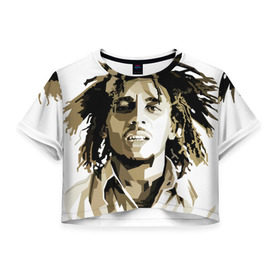 Женская футболка 3D укороченная с принтом Ямайка, Боб Марли , 100% полиэстер | круглая горловина, длина футболки до линии талии, рукава с отворотами | bob marley | reggae