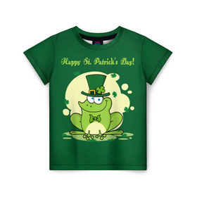 Детская футболка 3D с принтом Ирландия , 100% гипоаллергенный полиэфир | прямой крой, круглый вырез горловины, длина до линии бедер, чуть спущенное плечо, ткань немного тянется | Тематика изображения на принте: clover | frog | green | happy st. patricks day | ireland | irish | moon | день святого патрика | зелёная | ирландец | ирландия | клевер | луна | лягушка | счастливый | шляпа