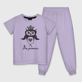 Детская пижама хлопок с принтом Сова. Я принцесса! , 100% хлопок |  брюки и футболка прямого кроя, без карманов, на брюках мягкая резинка на поясе и по низу штанин
 | 