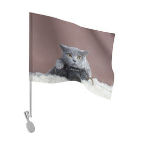 Флаг для автомобиля с принтом Котик фотограф , 100% полиэстер | Размер: 30*21 см | кот | котик | кошка | объектив | фотоаппарат | фотограф