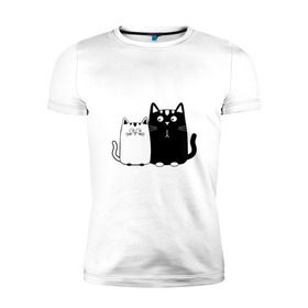 Мужская футболка премиум с принтом Влюбленные коты , 92% хлопок, 8% лайкра | приталенный силуэт, круглый вырез ворота, длина до линии бедра, короткий рукав | 14 февраля | влюбленным | девушке | кот | коты | котята. | кошка | любовь | мужчине | парню | подарок