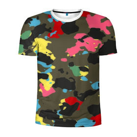 Мужская футболка 3D спортивная с принтом Цветной камуфляж , 100% полиэстер с улучшенными характеристиками | приталенный силуэт, круглая горловина, широкие плечи, сужается к линии бедра | маскировка | пестрый | разноцветный | яркий