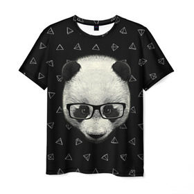 Мужская футболка 3D с принтом Умная панда , 100% полиэфир | прямой крой, круглый вырез горловины, длина до линии бедер | animal | bear | beast | hipster | panda | smart | животное | зверь | медведь | очки | панда | свэг | умный | хипстер