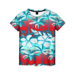 Женская футболка 3D с принтом Tropical Fashion , 100% полиэфир ( синтетическое хлопкоподобное полотно) | прямой крой, круглый вырез горловины, длина до линии бедер | flower | пальмы | паттерн | цветы