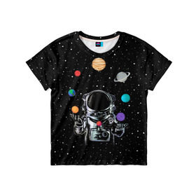 Детская футболка 3D с принтом Космический жонглер , 100% гипоаллергенный полиэфир | прямой крой, круглый вырез горловины, длина до линии бедер, чуть спущенное плечо, ткань немного тянется | astronaut | cosmonaut | cosmos | galaxy | planet | space | star | universe | астронавт | вселенная | галактика | звезды | земля | космонавт | космос | луна | марс | планета | сатурн | уран