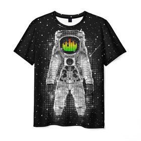 Мужская футболка 3D с принтом Музыкальный космонавт , 100% полиэфир | прямой крой, круглый вырез горловины, длина до линии бедер | astronaut | cosmonaut | dj | eqializer | galaxy | moon | music | planet | space | star | universe | астронавт | вселенная | галактика | диджей | космонавт | космос | музыка | эквалайзер