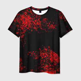 Мужская футболка 3D с принтом Капли красок , 100% полиэфир | прямой крой, круглый вырез горловины, длина до линии бедер | Тематика изображения на принте: брызки | красный | черный