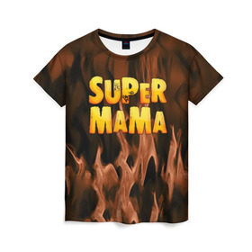 Женская футболка 3D с принтом Супер мама , 100% полиэфир ( синтетическое хлопкоподобное полотно) | прямой крой, круглый вырез горловины, длина до линии бедер | для двоих | дочка | мама | папа | парные | семейные | супер | сын | сынок