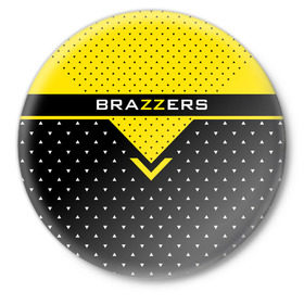 Значок с принтом Brazzers ,  металл | круглая форма, металлическая застежка в виде булавки | brazzers | erotic | johnny sins | love | man | pron | video | xxx | бразерс | браззерс | видео | джонни синс | лысый | любовь | прон
