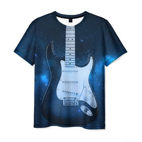 Мужская футболка 3D с принтом Космическая гитара , 100% полиэфир | прямой крой, круглый вырез горловины, длина до линии бедер | Тематика изображения на принте: fender | stratocaster | вселенная | галактика | гитра | космос | музыка | рок | рокнрол | стратокастер | туманность | фендер | электро | электрогитара