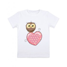 Детская футболка хлопок с принтом Совёнок на сердце , 100% хлопок | круглый вырез горловины, полуприлегающий силуэт, длина до линии бедер | птицы