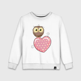 Детский свитшот хлопок с принтом Совёнок на сердце , 100% хлопок | круглый вырез горловины, эластичные манжеты, пояс и воротник | птицы