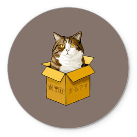 Коврик круглый с принтом Maru , резина и полиэстер | круглая форма, изображение наносится на всю лицевую часть | cat | maru | коробка | кот в коробке | кот мару | котейка | кошка | мару | прикол