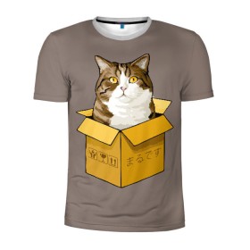 Мужская футболка 3D спортивная с принтом Maru , 100% полиэстер с улучшенными характеристиками | приталенный силуэт, круглая горловина, широкие плечи, сужается к линии бедра | Тематика изображения на принте: cat | maru | коробка | кот в коробке | кот мару | котейка | кошка | мару | прикол