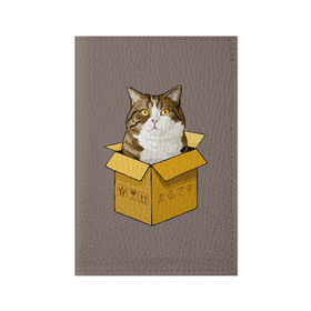 Обложка для паспорта матовая кожа с принтом Maru , натуральная матовая кожа | размер 19,3 х 13,7 см; прозрачные пластиковые крепления | Тематика изображения на принте: cat | maru | коробка | кот в коробке | кот мару | котейка | кошка | мару | прикол