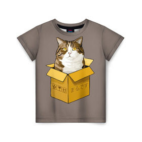 Детская футболка 3D с принтом Maru , 100% гипоаллергенный полиэфир | прямой крой, круглый вырез горловины, длина до линии бедер, чуть спущенное плечо, ткань немного тянется | Тематика изображения на принте: cat | maru | коробка | кот в коробке | кот мару | котейка | кошка | мару | прикол