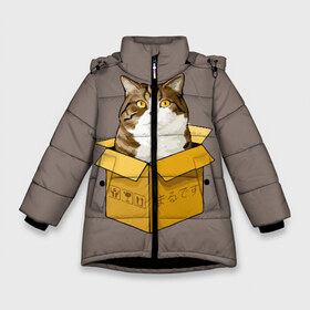Зимняя куртка для девочек 3D с принтом Maru , ткань верха — 100% полиэстер; подклад — 100% полиэстер, утеплитель — 100% полиэстер. | длина ниже бедра, удлиненная спинка, воротник стойка и отстегивающийся капюшон. Есть боковые карманы с листочкой на кнопках, утяжки по низу изделия и внутренний карман на молнии. 

Предусмотрены светоотражающий принт на спинке, радужный светоотражающий элемент на пуллере молнии и на резинке для утяжки. | Тематика изображения на принте: cat | maru | коробка | кот в коробке | кот мару | котейка | кошка | мару | прикол