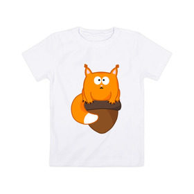 Детская футболка хлопок с принтом Белочка с орешком , 100% хлопок | круглый вырез горловины, полуприлегающий силуэт, длина до линии бедер | милый | орех