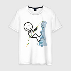 Мужская футболка хлопок с принтом Скалолаз , 100% хлопок | прямой крой, круглый вырез горловины, длина до линии бедер, слегка спущенное плечо. | бытие | дело | жизнь | занятие | космос | любовь | мир | природа | профессия | человек