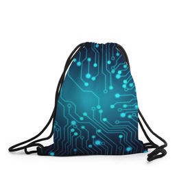 Рюкзак-мешок 3D с принтом SkyNet , 100% полиэстер | плотность ткани — 200 г/м2, размер — 35 х 45 см; лямки — толстые шнурки, застежка на шнуровке, без карманов и подкладки | бирюзовый | кибер | микросхема | яркий