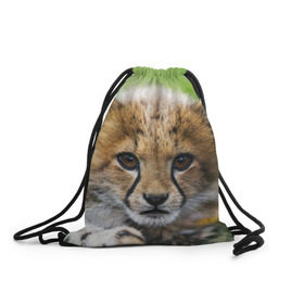Рюкзак-мешок 3D с принтом Котёнок гепарда , 100% полиэстер | плотность ткани — 200 г/м2, размер — 35 х 45 см; лямки — толстые шнурки, застежка на шнуровке, без карманов и подкладки | Тематика изображения на принте: гепард | дикая кошка | котёнок | кошка | лев | природа | тигр | хищник | ягуар