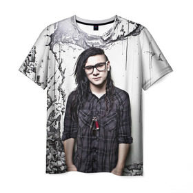 Мужская футболка 3D с принтом Скрилс , 100% полиэфир | прямой крой, круглый вырез горловины, длина до линии бедер | skrillex | скрилекс
