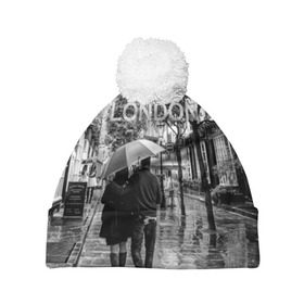 Шапка 3D c помпоном с принтом Улицы Лондона , 100% полиэстер | универсальный размер, печать по всей поверхности изделия | англия | бульвар | великобритания | влюбленные | дождь | зонтик | лондон | улица