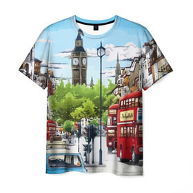 Мужская футболка 3D с принтом Улицы Лондона , 100% полиэфир | прямой крой, круглый вырез горловины, длина до линии бедер | city | england | london | united kingdom | англия | великобритания | город | лондон