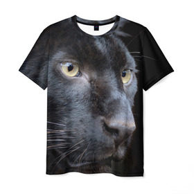 Мужская футболка 3D с принтом Черная пантера , 100% полиэфир | прямой крой, круглый вырез горловины, длина до линии бедер | Тематика изображения на принте: животные | кис | киска | кот | котенок | котик | кошечка | кошка | пантера | рысь | тигр | хищник