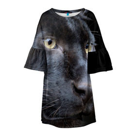 Детское платье 3D с принтом Черная пантера , 100% полиэстер | прямой силуэт, чуть расширенный к низу. Круглая горловина, на рукавах — воланы | животные | кис | киска | кот | котенок | котик | кошечка | кошка | пантера | рысь | тигр | хищник