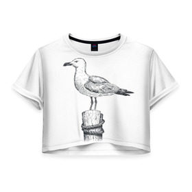Женская футболка 3D укороченная с принтом Чайка , 100% полиэстер | круглая горловина, длина футболки до линии талии, рукава с отворотами | вмф | море | моряк | речник | флот | чайка