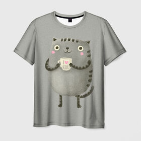 Мужская футболка 3D с принтом Cat Love Kill , 100% полиэфир | прямой крой, круглый вырез горловины, длина до линии бедер | animal | beast | cat | feline | kill | kitty | love | meow | взгляд | животное | зверь | кот | котенок | котик | кофе | кошка | любовь | мяу | чай
