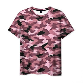 Мужская футболка 3D с принтом Розовый камуфляж , 100% полиэфир | прямой крой, круглый вырез горловины, длина до линии бедер | Тематика изображения на принте: пиксельный