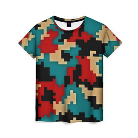 Женская футболка 3D с принтом Camouflage , 100% полиэфир ( синтетическое хлопкоподобное полотно) | прямой крой, круглый вырез горловины, длина до линии бедер | камуфляж | пиксельный | разноцветный