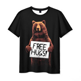 Мужская футболка 3D с принтом Медвежьи обьятия , 100% полиэфир | прямой крой, круглый вырез горловины, длина до линии бедер | animal | bear | beast | bro | free hugs | hipster | man | mister | nature | бро | брутал | животное | зверь | медведь | мужчина | обьятия | природа | хипстер