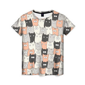 Женская футболка 3D с принтом Котики , 100% полиэфир ( синтетическое хлопкоподобное полотно) | прямой крой, круглый вырез горловины, длина до линии бедер | котейки | коты | кошки