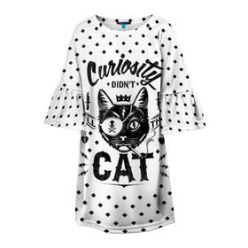 Детское платье 3D с принтом Curiosity Cat , 100% полиэстер | прямой силуэт, чуть расширенный к низу. Круглая горловина, на рукавах — воланы | animal | beast | cat | feline | gangsta | kill | king | kitty | meow | nature | гангстер | животное | зверь | король | кот | котенок | котик | кошка | мяу | природа