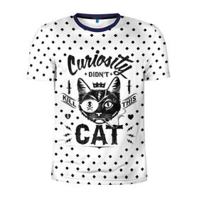 Мужская футболка 3D спортивная с принтом Curiosity Cat , 100% полиэстер с улучшенными характеристиками | приталенный силуэт, круглая горловина, широкие плечи, сужается к линии бедра | animal | beast | cat | feline | gangsta | kill | king | kitty | meow | nature | гангстер | животное | зверь | король | кот | котенок | котик | кошка | мяу | природа