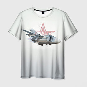 Мужская футболка 3D с принтом Су-24 , 100% полиэфир | прямой крой, круглый вырез горловины, длина до линии бедер | авиация