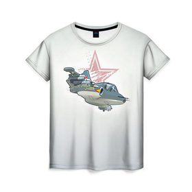 Женская футболка 3D с принтом Су-25 , 100% полиэфир ( синтетическое хлопкоподобное полотно) | прямой крой, круглый вырез горловины, длина до линии бедер | авиация