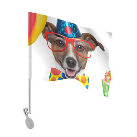 Флаг для автомобиля с принтом Джек рассел - клоун , 100% полиэстер | Размер: 30*21 см | волкодав | дворняжка | джек | джек рассел | домашние животные | любимец | мопс | овчарка | пес | песик | питомец | рассел | сенбернар | собака | собачка