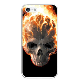 Чехол для iPhone 5/5S матовый с принтом Череп в огне , Силикон | Область печати: задняя сторона чехла, без боковых панелей | background | black | death | fire | flame | skeleton | skull | огонь | пламя | скелет | фон | череп | черный
