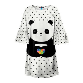Детское платье 3D с принтом Любовь панды , 100% полиэстер | прямой силуэт, чуть расширенный к низу. Круглая горловина, на рукавах — воланы | animal | bear | beast | forest | heart | love | nature | panda | животное | зверь | лес | любовь | медведь | панда | природа | сердце | страсть