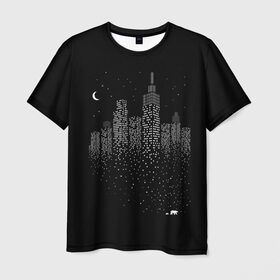 Мужская футболка 3D с принтом Ночной город , 100% полиэфир | прямой крой, круглый вырез горловины, длина до линии бедер | city | dark | galaxy | moon | night | planet | space | town | галактика | город | звезды | космос | луна | ночь | свет | столица | тьма