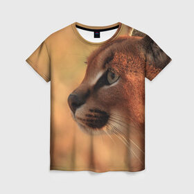 Женская футболка 3D с принтом Рысь , 100% полиэфир ( синтетическое хлопкоподобное полотно) | прямой крой, круглый вырез горловины, длина до линии бедер | амурский | животные | киса | кот | котенок | кошка | пума | рысь | серый | тигр | хищник