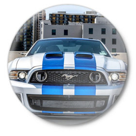Значок с принтом Ford Shelby ,  металл | круглая форма, металлическая застежка в виде булавки | Тематика изображения на принте: ford | mustang | shelby | авто | автомобили | машины | новинки | полоски | фары | форд