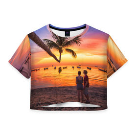Женская футболка 3D укороченная с принтом Таиланд , 100% полиэстер | круглая горловина, длина футболки до линии талии, рукава с отворотами | beach | clouds | love | palm tree | people | sea | sky | sunset | thailand | tourism | закат | любовь | люди | море | небо | облака | пальма | пляж | таиланд | туризм