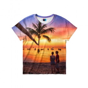 Детская футболка 3D с принтом Таиланд , 100% гипоаллергенный полиэфир | прямой крой, круглый вырез горловины, длина до линии бедер, чуть спущенное плечо, ткань немного тянется | Тематика изображения на принте: beach | clouds | love | palm tree | people | sea | sky | sunset | thailand | tourism | закат | любовь | люди | море | небо | облака | пальма | пляж | таиланд | туризм
