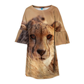 Детское платье 3D с принтом Гепард , 100% полиэстер | прямой силуэт, чуть расширенный к низу. Круглая горловина, на рукавах — воланы | амурский | гепард | животные | зверь | киса | кот | котенок | кошка | лев | леопард | пума | рысь | серый | тигр | тигренок | хищник