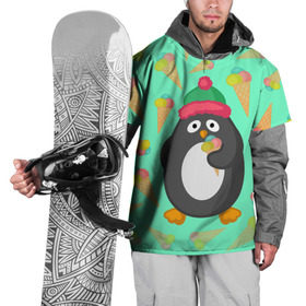 Накидка на куртку 3D с принтом Пингвин с мороженым , 100% полиэстер |  | Тематика изображения на принте: животные | милые животные | мороженое | пингвин | прикольные животные